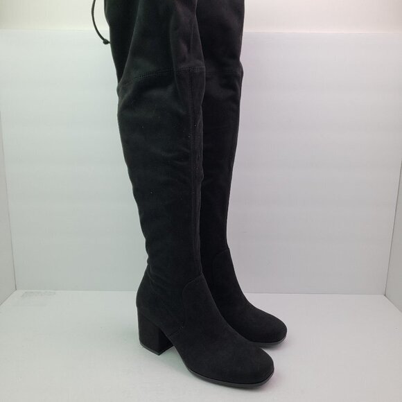 Kelly & Katie Shoes - Kelly & Katie Birana Womens Size 6 Black Stretch 17" Knee High 2.25" Heel Boots